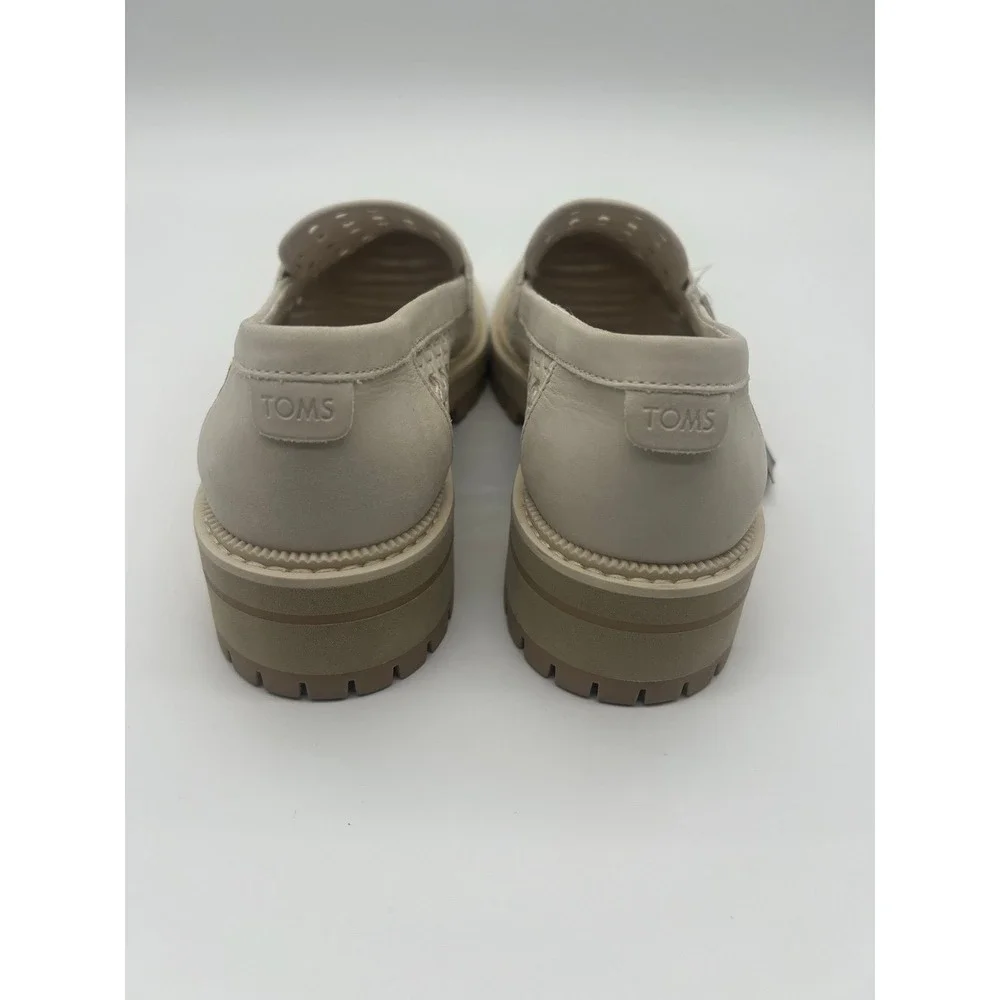 TOMS Women Cara Loafers Light Sand Leather Embossed Perf Lug Sole Size 10
